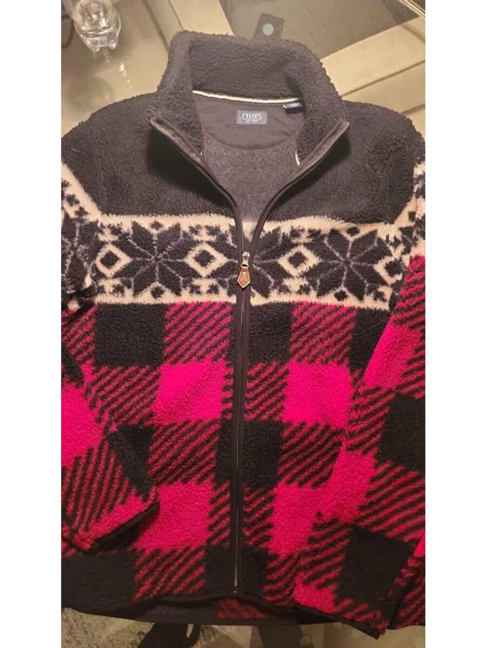 Soft & Snuggly Sherpa CHAPS Buffalo Check Full Zip Mens Sweater  Sz. M